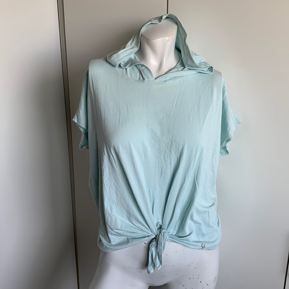 Donna Karan Active blue short sleeve hoodie t-shirt pale blue